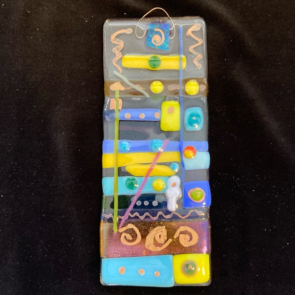 Pure Joy “Fused Art Glass  Handmade Hanging Plaque  9”x4”Original Design